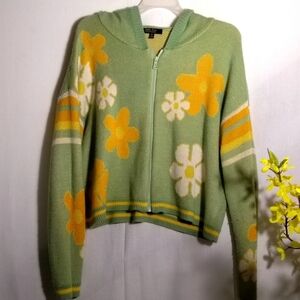 Witty Fox Y2K Daisy Multicolor Acrylic Boho Zip Up hoodie Size M